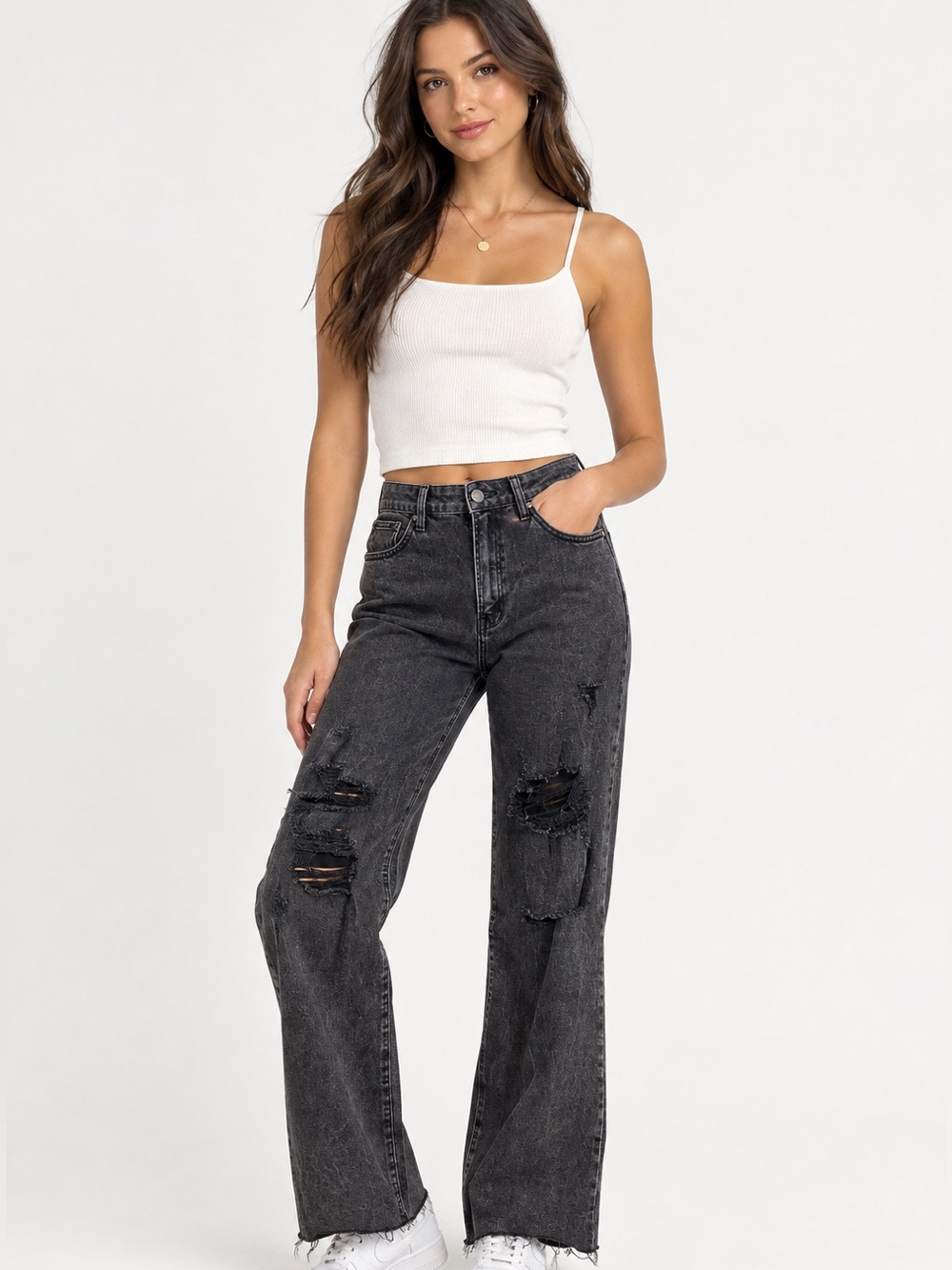 Risen Jeans Distressed Straight Leg Black Waist 32 Wild Oak Boutique